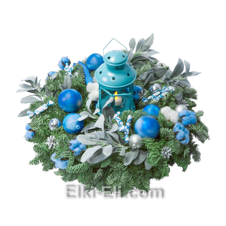 Новогодний настольный/горизонтальный венок "Сказочный иней" из лапника Пихты Нобилис, фото