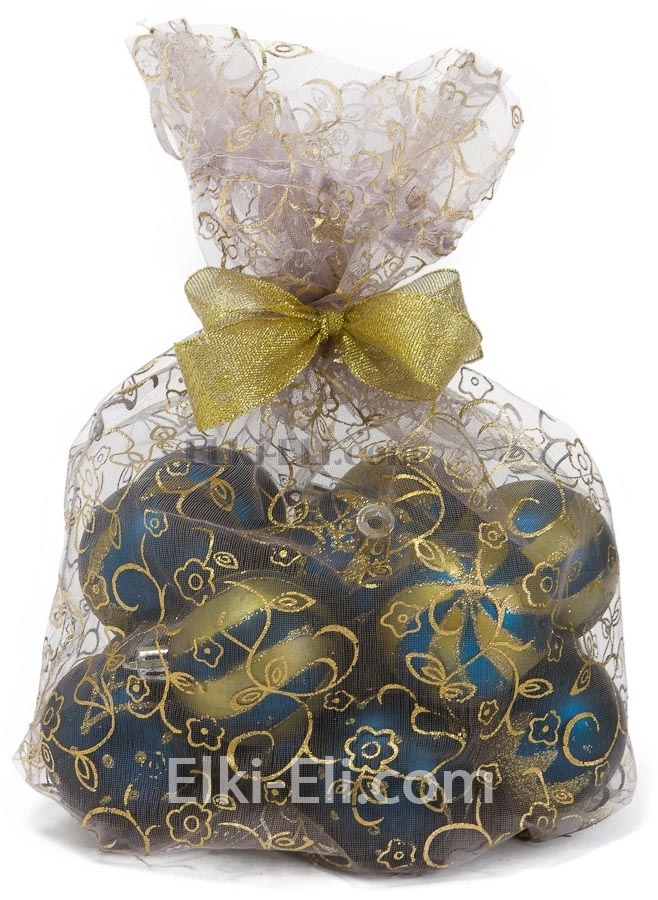 Елочные игрушки шарики на новый год синие с золотыми узорами, фото