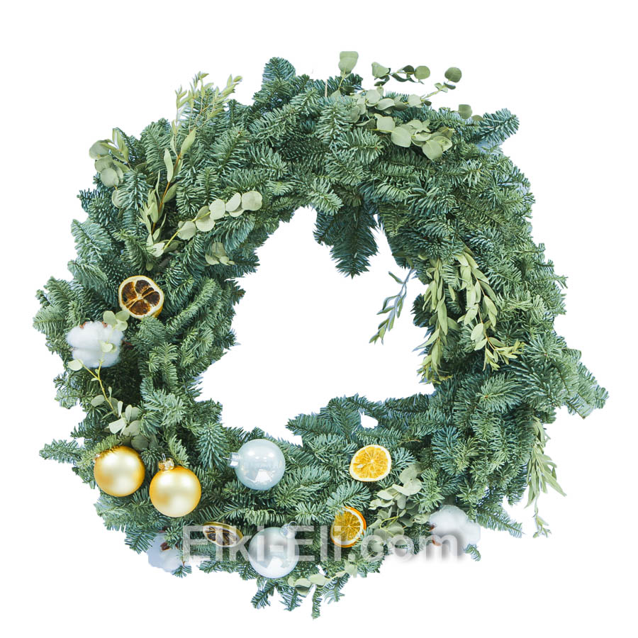 Новогодний подвесной венок "Апельсиновый день" из лапника Пихты Нобилис, хвоя, фото Новогодний подвесной венок "Апельсиновый день" из лапника Пихты Нобилис, хвоя, фото