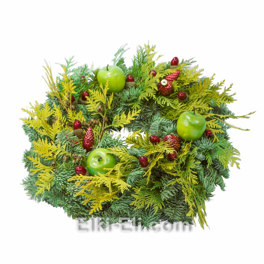 Новогодний венок "Рождественские традиции" из лапника Пихты Нобилис, лапника Туи, фото