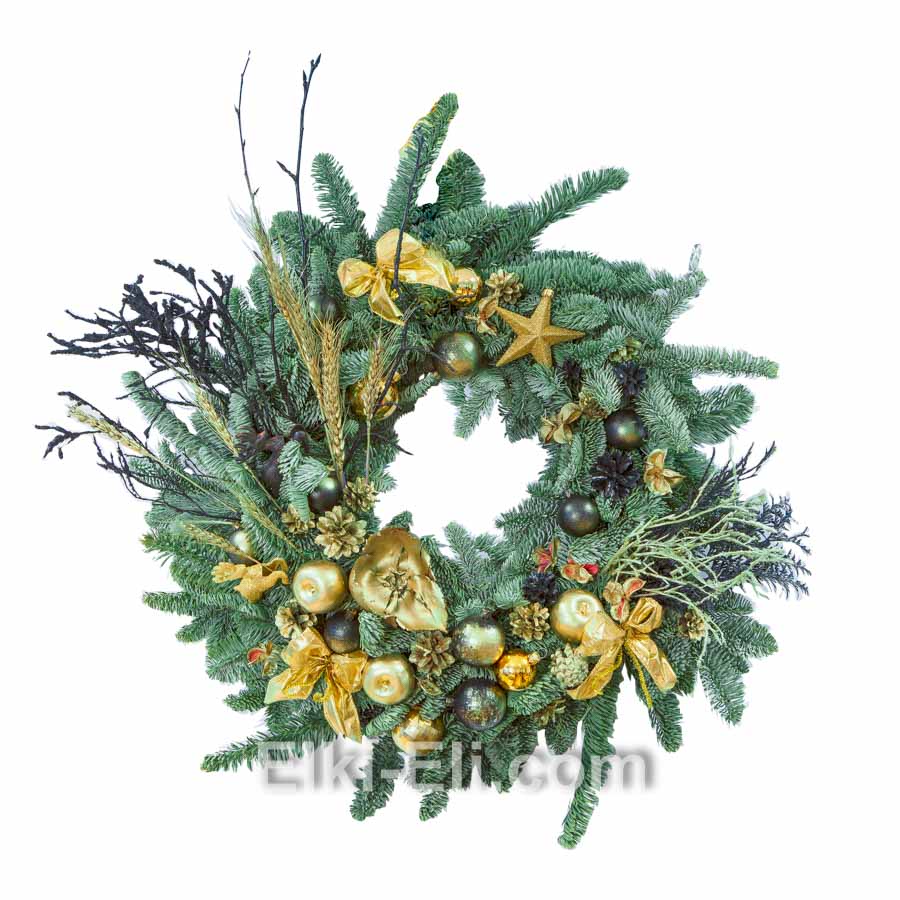 Новогодний подвесной венок "Новогодняя фантазия" из лапника Пихты Нобилис, фото