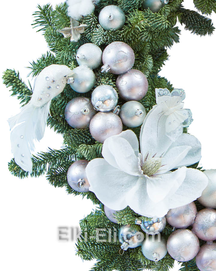 Новогодний подвесной венок "Морозное чудо" из лапника Пихты Нобилис,хвоя, фото
