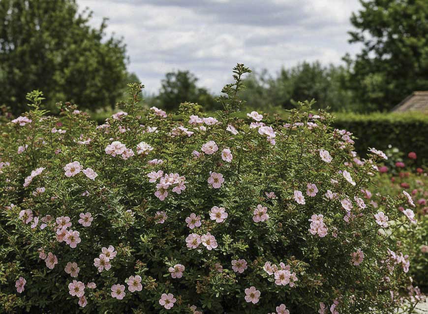 Лапчатка кустарниковая Lovely Pink в саду Лапчатка кустарниковая Lovely Pink в саду