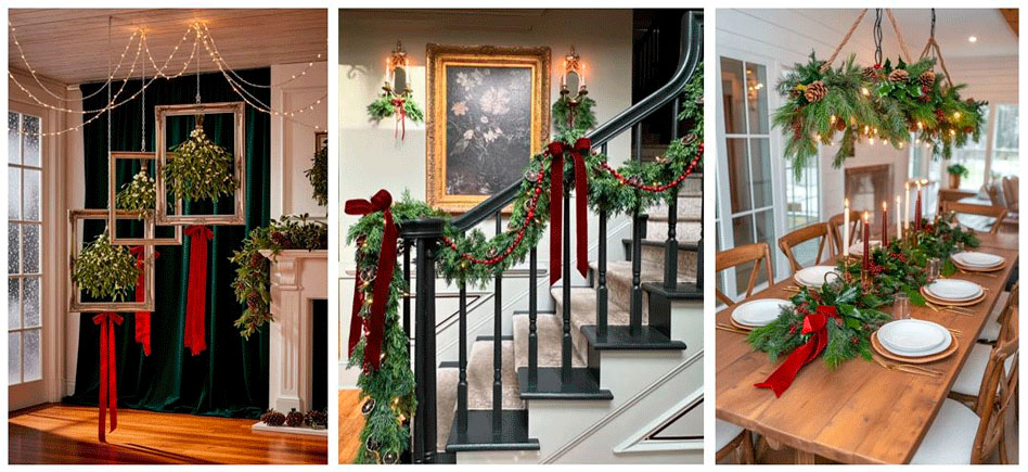 Варианты оформления внутреннего пространства гирляндами из лапника.