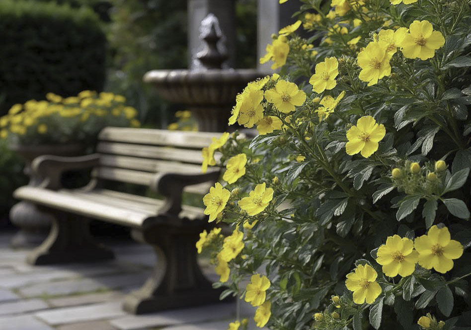 Лапчатка Goldfinger в парке Лапчатка Goldfinger в парке