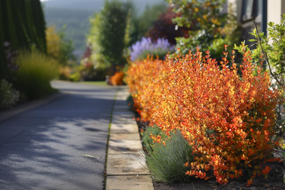 Живая изгородь из Барбариса Тунберга 'Orange ice
