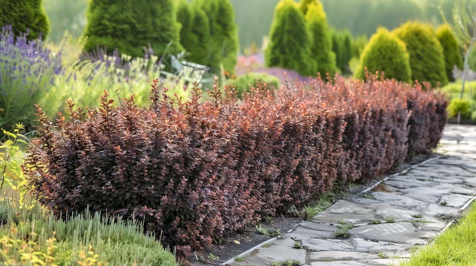 Живая изгородь из Барбариса Тунберга 'Chocolate Summer'