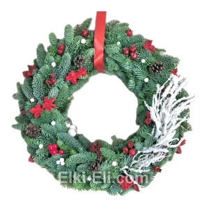 Новогодний подвесной венок "Новогоднее конфетти" из лапника Пихты Нобилис, фото