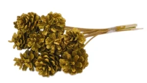 Цветная сосновая шишка на палочке (цвет: золотой), фото