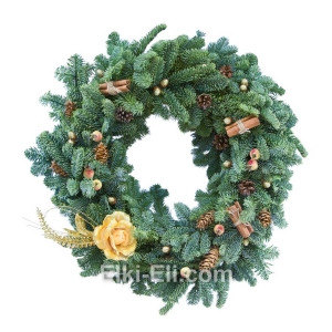 Новогодний подвесной венок "Новогодний глинтвейн" из лапника Пихты Нобилис, фото