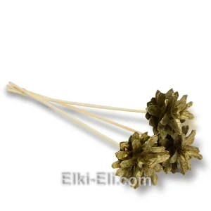 Маленькая цветная сосновая шишка (цвет: золотой) на палочке, фото