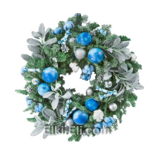 Новогодний подвесной венок "Сказочный иней" из лапника Пихты Нобилис, фото

