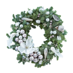 Новогодний подвесной венок "Морозное чудо" из лапника Пихты Нобилис, фото