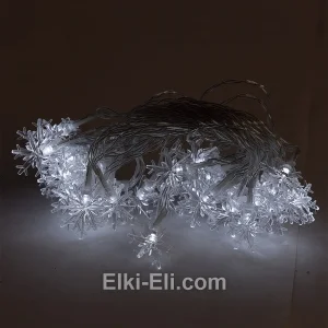 Гирлянда LED со снежинками, 4 м, на батарейках, фото