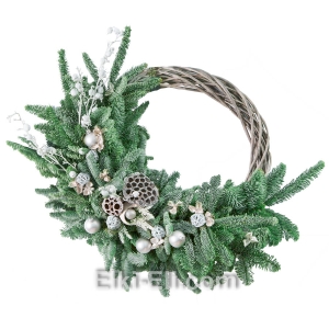Новогодний подвесной венок "Рождественский иней" из лапника Пихты Нобилис, фото