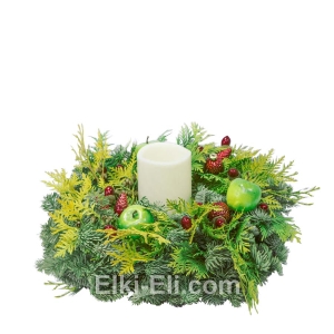 Новогодний венок "Рождественские традиции" из лапника Пихты Нобилис, лапника Туи с электрической свечой (цвет:белый), фото