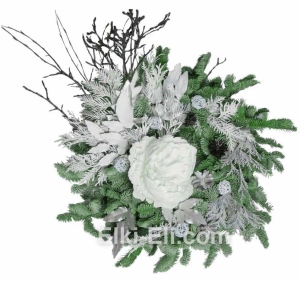 Новогодний подвесной венок "Снежный цветок" из лапника Пихты Нобилис, фото