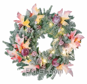 Новогодний подвесной венок "Первый снег" из лапника Пихты Нобилис с гирляндой и снегом, фото