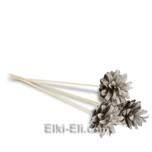 Маленькая цветная сосновая шишка (цвет: белый) на палочке, фото